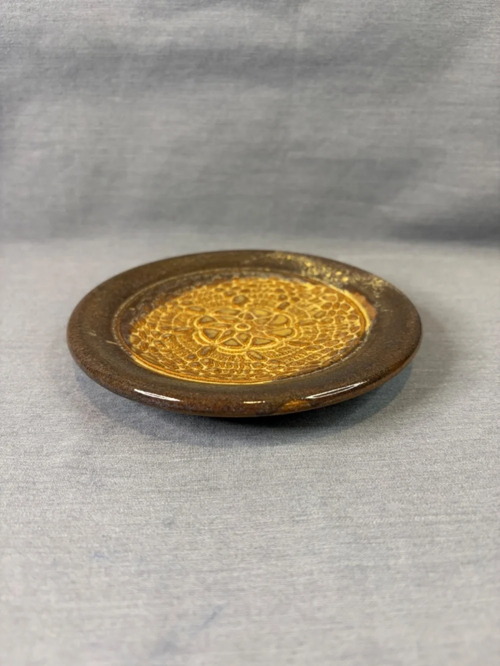 Garlic Grater Trinket Dish Studio Pottery Small Plate Mandala Pattern Signed